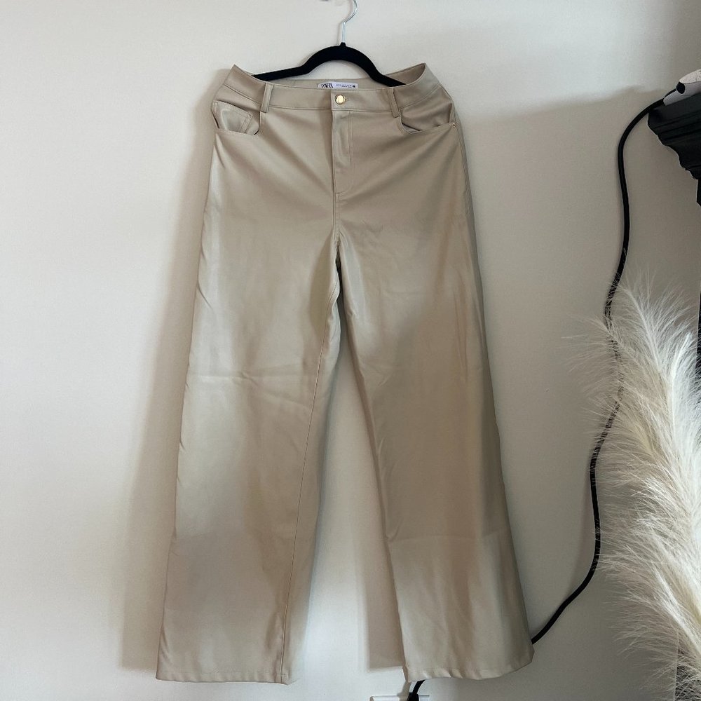 Zara Cream Faux Leather Pants